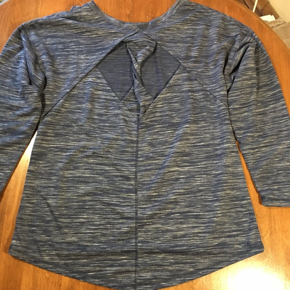 ABS Heather Blue Athleisure Long Sleeve Top Twist Back Yoga Lounge